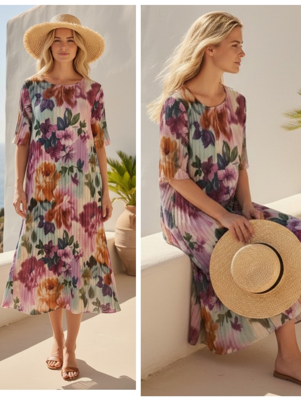 Jade by Johnny Was Astrid Midi Mesh Dress Floral Boatneck EUC Size XXL F383